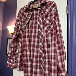Wrangler Red & White Plaid Pearl Snap